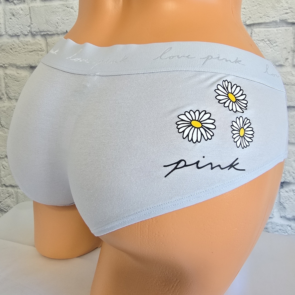 PINK Victoria's Secret Logo Daisy Flower Blue Hipster Hip Hugger Panty New Med